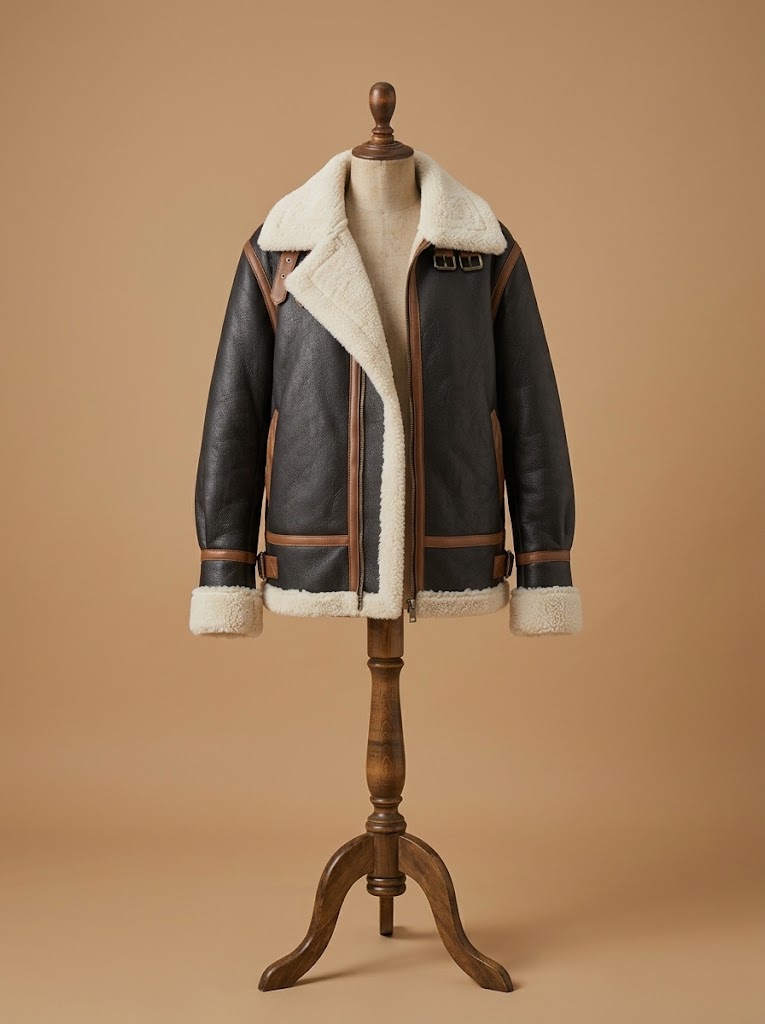 Women's B3 Bomber Pilot RAF Aviator Real Sheepskin Shearling Brown Leather Jacket
