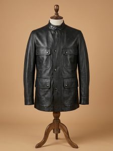MEN’S VINTAGE SLIM FIT MOTORCYCLE BIKER CAFE RACER GENUINE BLACK LEATHER JACKET