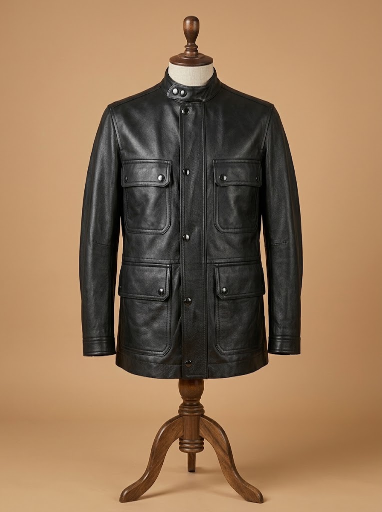 Men's Vintage Slim Fit Motorcycle Biker Cafe Racer Black Leather Jacket
