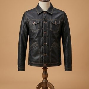 Men Vintage Cafe Racer Slimfit Motorcycle Retro Levis Shirt Black Leather Jacket
