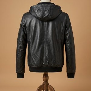 Men's Biker Genuine Leather Hooded Jacket Café Racer Casual back
