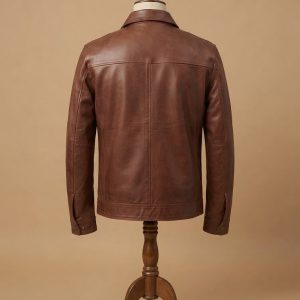 Men's Vintage Motorcycle Genuine Leather Biker Cafe Racer Brown Jacket back