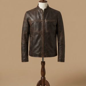 Men's Vintage Motorcycle Genuine Leather Biker Cafe Racer Brown Jacket