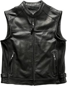 Mens Biker Cafe Racer Slim Fit Motorcycle Vintage Black Leather Perforated Vest