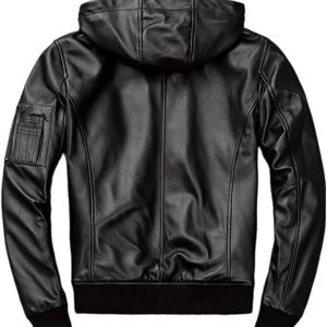 Mens Biker Genuine Leather Hooded Leather Jacket Café Racer Casual Mens Jacket B