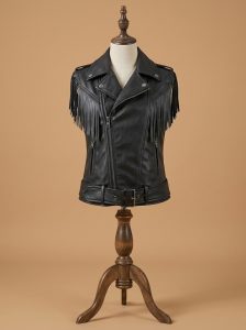 Women's Biker Cafe Racer Slim Fit Fringes Brando Motorcycles Black Leather Vest