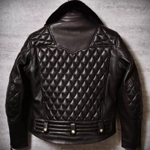 Mens Biker Cafe Racer Brando Quilted Motorcycle Fur Collar Black Leather Jacket B