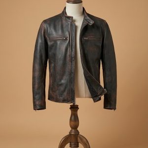 Men's Biker Cafe Racer Motorcycle Vintage Distressed Black Leather Jacket