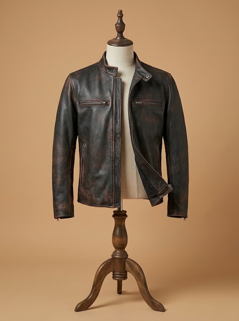 Men's Biker Cafe Racer Motorcycle Vintage Distressed Black Leather Jacket