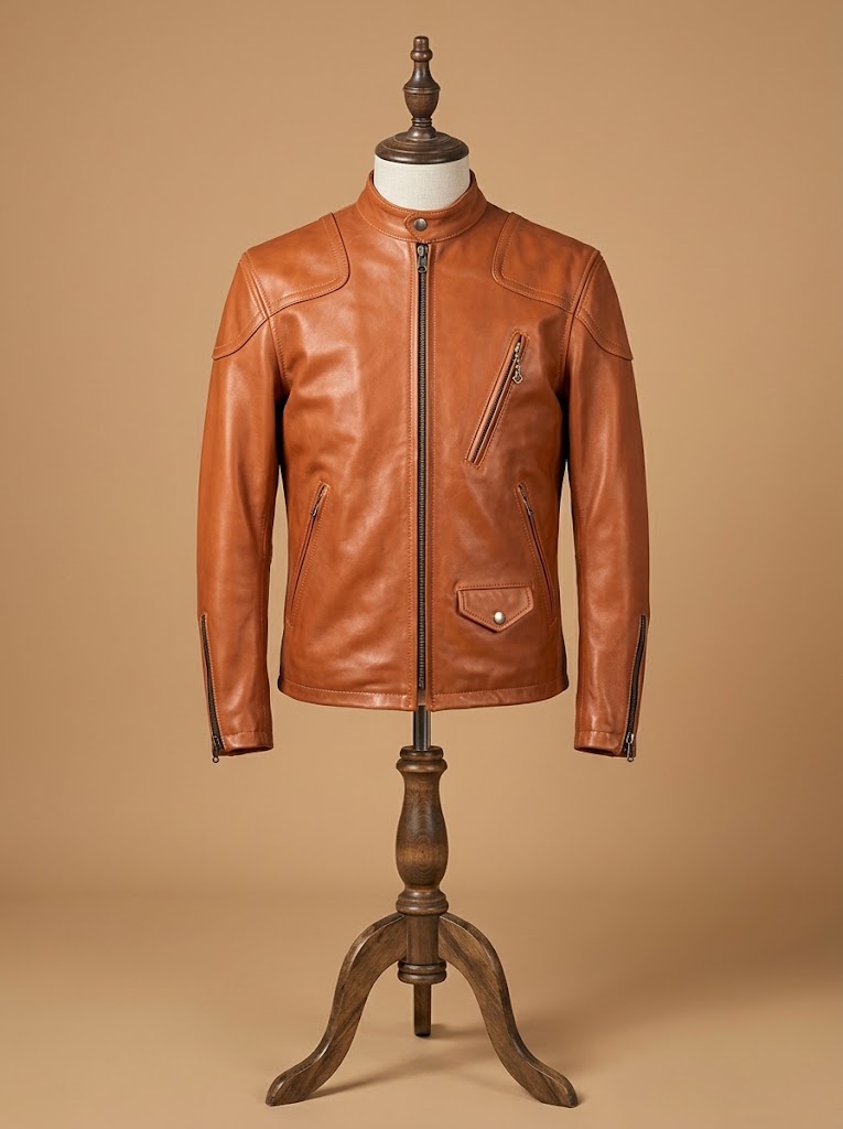 Men's Motorcycle Real Leather Biker Vintage Slim Fit Cafe Racer Tan Jacket