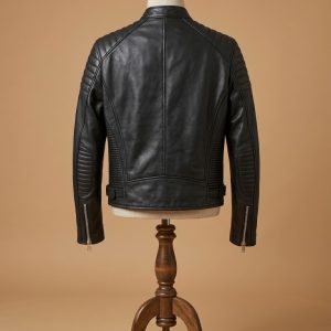 Men's Biker Cafe Racer Brando Padded Motorcycle Black Leather Jacket view 2