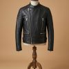 Men's Biker Cafe Racer Brando Padded Motorcycle Black Leather Jacket view 3