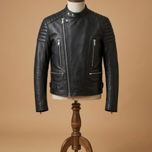 Men's Biker Cafe Racer Brando Padded Motorcycle Black Leather Jacket view 3
