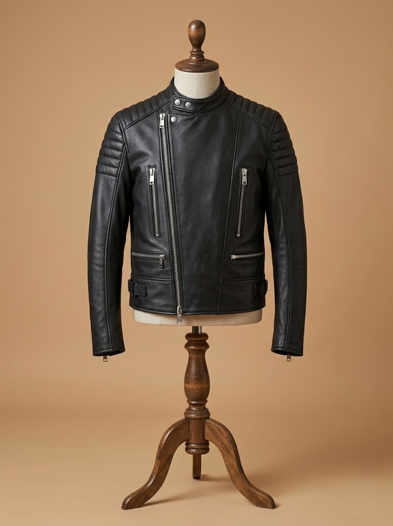 Men's Biker Cafe Racer Brando Padded Motorcycle Black Leather Jacket view 3