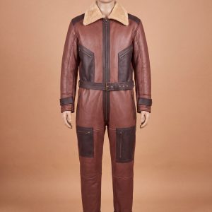 Mens B3 Bomber Aviator Pilot RAF Real Sheepskin Flight Shearling Brown Leather Suit