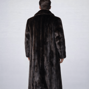 Men's Real Mink Fur Trench Long Coat | Elegant Brown Winter Outerwear 2