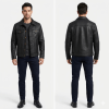 Premium Men's Genuine Pebbled Black Leather Trucker Jacket