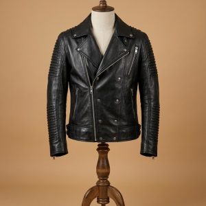 Men's Biker Cafe Racer Brando Slim Fit Motorcycle Black Leather Jacket