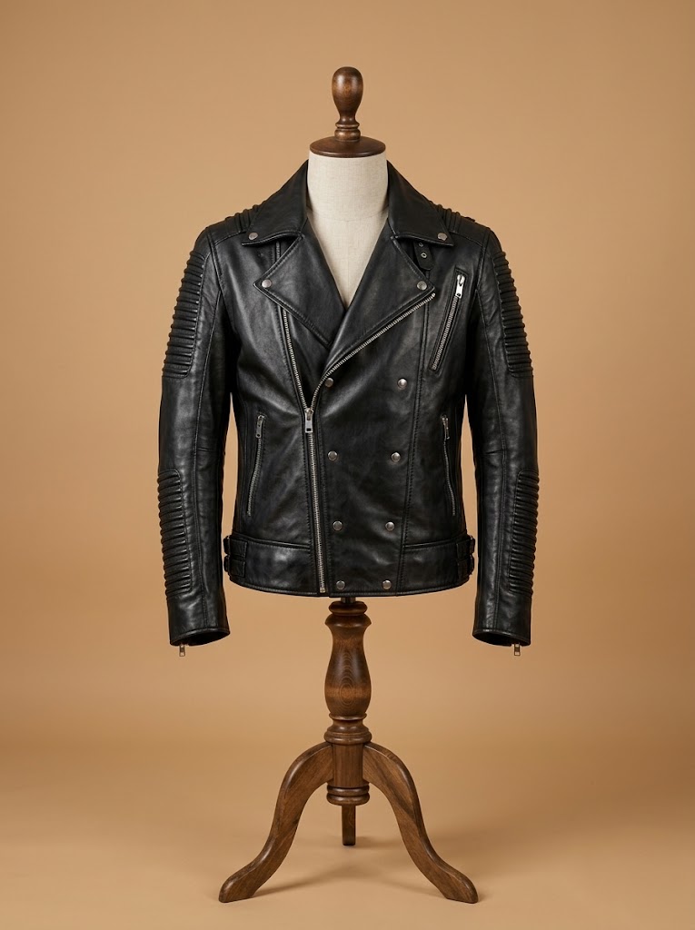 Men's Biker Cafe Racer Brando Slim Fit Motorcycle Black Leather Jacket