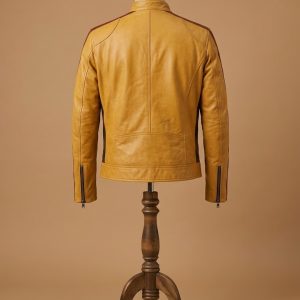 Men's Biker Vintage Cafe Racer Slim Fit Real Caramel Leather Jacket view 2
