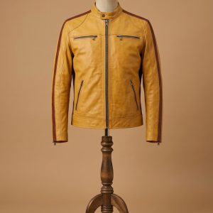 Men's Biker Vintage Cafe Racer Slim Fit Real Caramel Leather Jacket