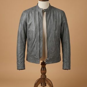 Men's Vintage Cafe Racer Biker Real Grey Leather Jacket