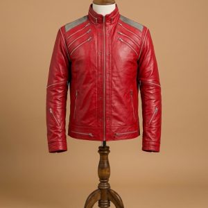 Michael Jackson MJ Thriller Cosplay Real Red Leather Jacket