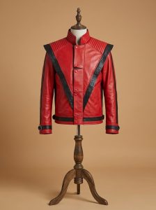 Men’s Real Leather Red Thriller-Style Jacket with Black V-Panels – Cosplay & Costume Jacket