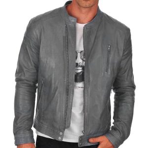 Men's Vintage Cafe Racer Biker Real Grey Leather Jacket
