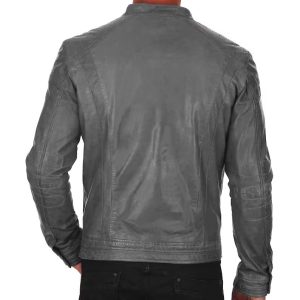 Men's Vintage Cafe Racer Biker Real Grey Leather Jacket b
