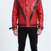 Michael Jackson MJ Thriller Cosplay Real Red Leather Jacket