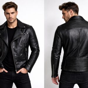 Men's Biker Cafe Racer Brando Slim Fit Retro Motorcycle Black Leather Jacket